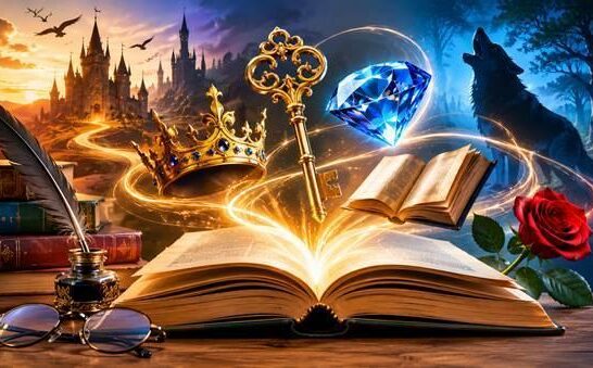 Open book with fantasy symbols